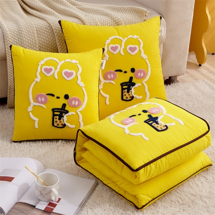 景然家居 2023新款毛巾绣系列多功能抱枕被 奶茶兔-黄色