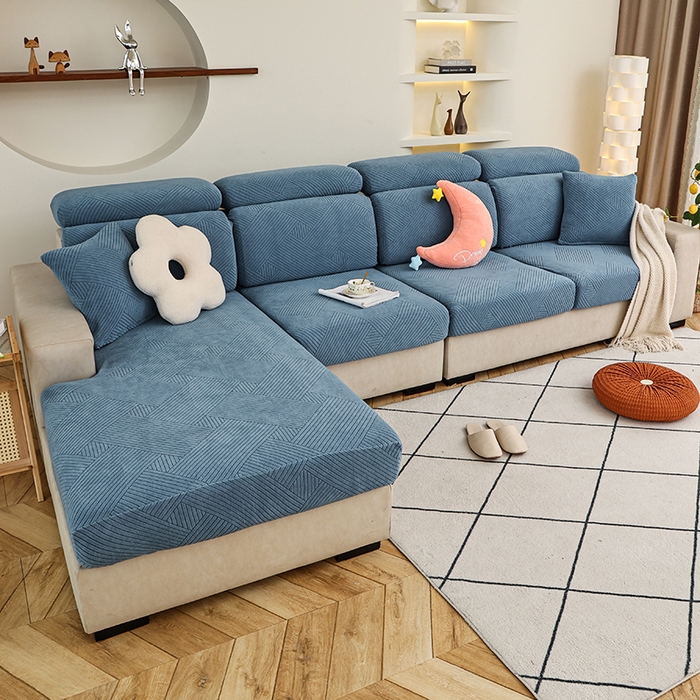 91家纺网 家纺一手货源 找家纺 天下布艺 2023新款坐垫套纯色沙发笠系列-初见 天蓝色