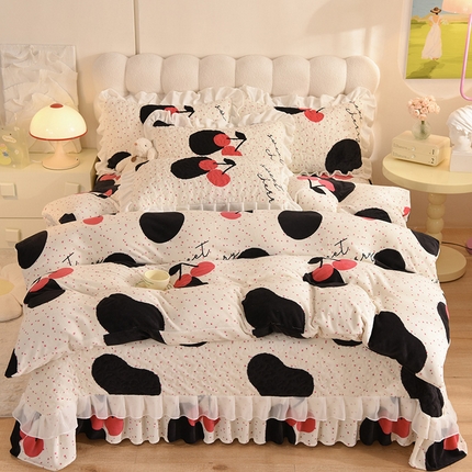 91家纺网 家纺一手货源 找家纺 （总）金盛皇朝家纺 2023款高克重牛奶绒双层花边床盖单件三件四件套