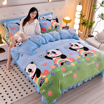 91家纺网 家纺一手货源 找家纺 （总）晚静 2025新款7斤牛奶绒四件套金貂法莱绒床裙款保暖绒三件套 