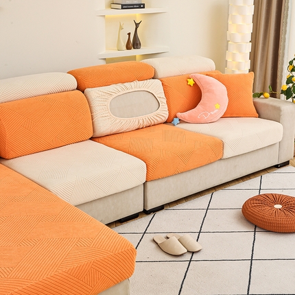 91家纺网 家纺一手货源 找家纺 天下布艺 2023新款坐垫套纯色沙发笠系列-初见 米橙拼色