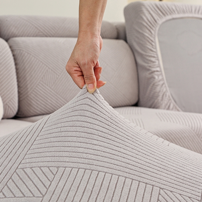 91家纺网 家纺一手货源 找家纺 天下布艺 2023新款坐垫套纯色沙发笠系列-初见 浅灰色