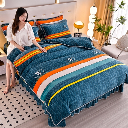 91家纺网 家纺一手货源 找家纺 （总）晚静 2025新款7斤牛奶绒四件套金貂法莱绒床裙款保暖绒三件套 