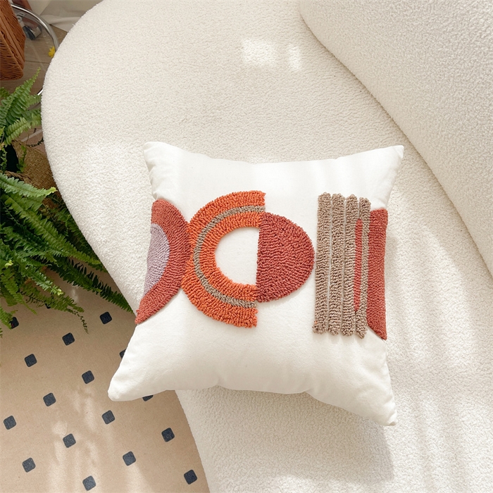 91家纺网 家纺一手货源 找家纺 918拾朵家居 2023新款简约风圈绒刺绣抱枕 洋橘(方）