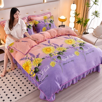 91家纺网 家纺一手货源 找家纺 （总）晚静 2025新款7斤牛奶绒四件套金貂法莱绒床裙款保暖绒三件套 