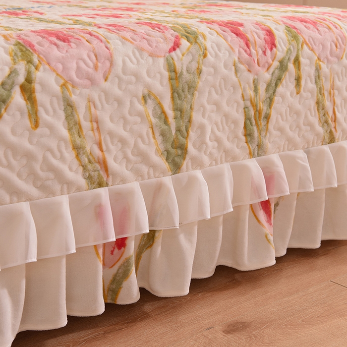 91家纺网 家纺一手货源 找家纺 （总）金盛皇朝家纺 2023款高克重牛奶绒双层花边床盖单件三件四件套