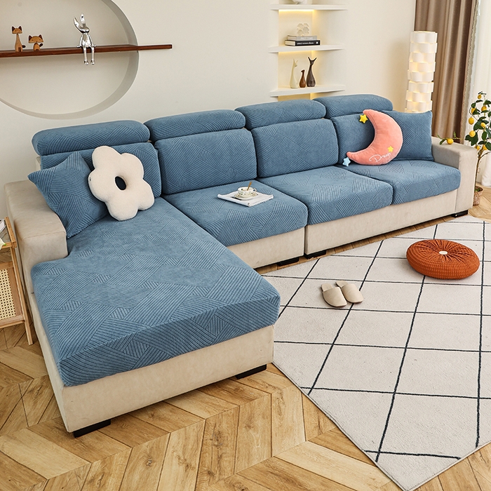 91家纺网 家纺一手货源 找家纺 天下布艺 2023新款坐垫套纯色沙发笠系列-初见 天蓝色