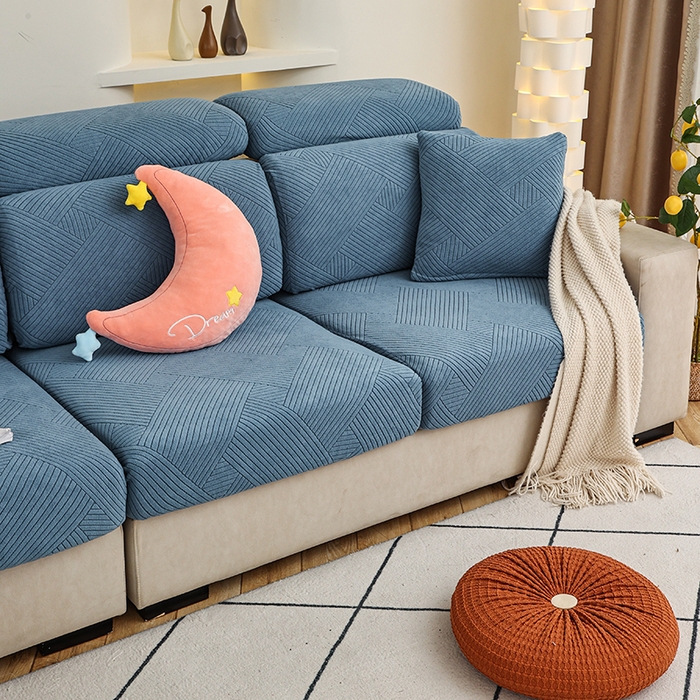 91家纺网 家纺一手货源 找家纺 天下布艺 2023新款坐垫套纯色沙发笠系列-初见 天蓝色