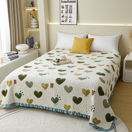 家维 2025年新款牛奶绒床盖花边款床盖 缤纷情人节（绿）