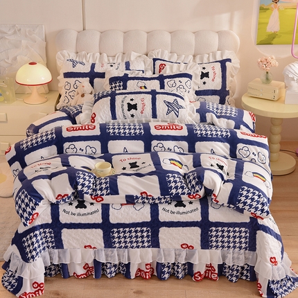 91家纺网 家纺一手货源 找家纺 （总）金盛皇朝家纺 2023款高克重牛奶绒双层花边床盖单件三件四件套