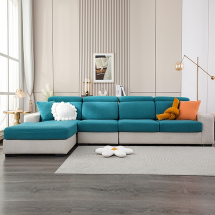 天下布艺 2023新款坐垫套纯色沙发笠系列-斜格 沙发套-孔雀蓝