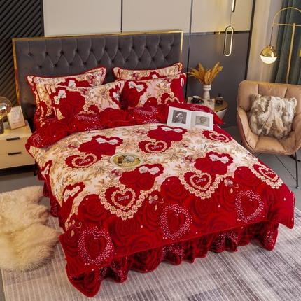 91家纺网 家纺一手货源 找家纺 （总）晚静 2025新款7斤牛奶绒四件套金貂法莱绒床裙款保暖绒三件套 