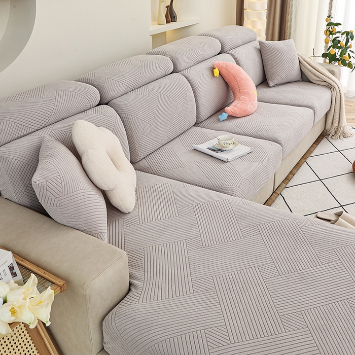 91家纺网 家纺一手货源 找家纺 天下布艺 2023新款坐垫套纯色沙发笠系列-初见 浅灰色