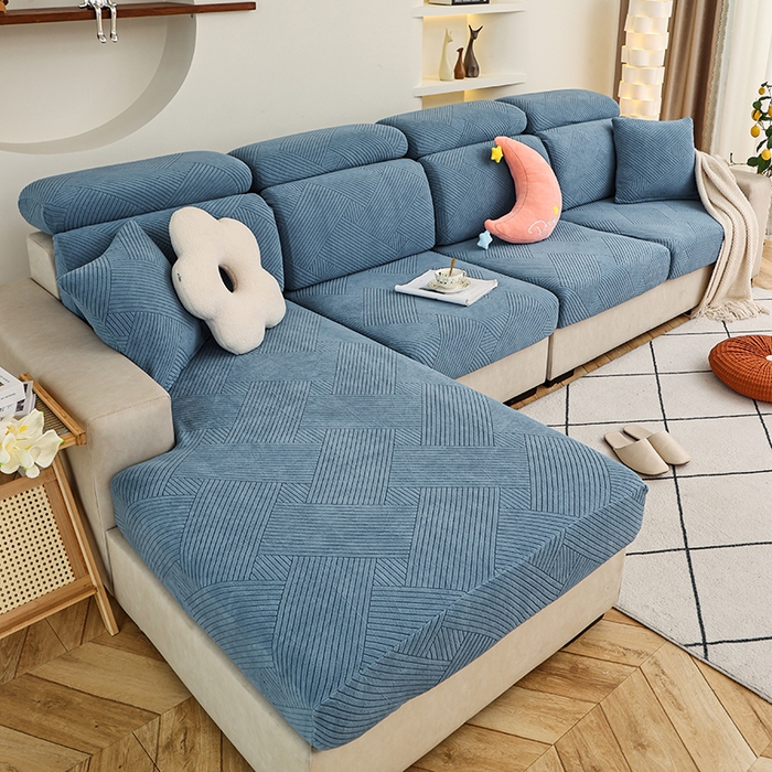 91家纺网 家纺一手货源 找家纺 天下布艺 2023新款坐垫套纯色沙发笠系列-初见 天蓝色