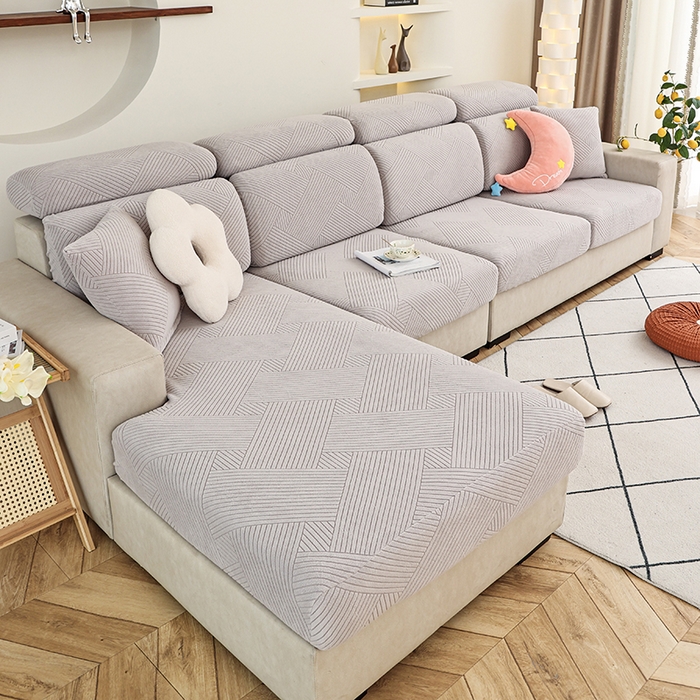 91家纺网 家纺一手货源 找家纺 天下布艺 2023新款坐垫套纯色沙发笠系列-初见 浅灰色