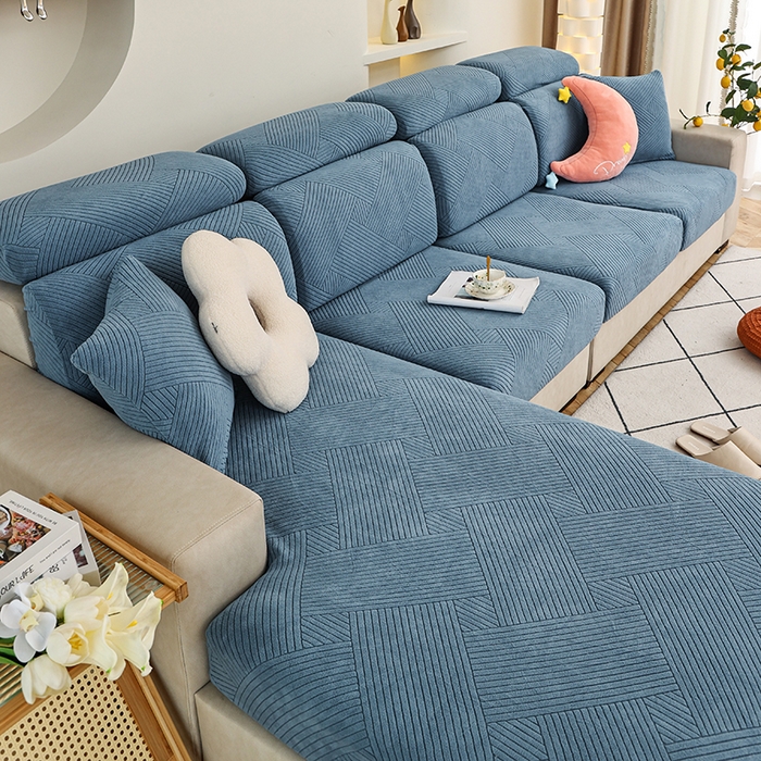 91家纺网 家纺一手货源 找家纺 天下布艺 2023新款坐垫套纯色沙发笠系列-初见 天蓝色