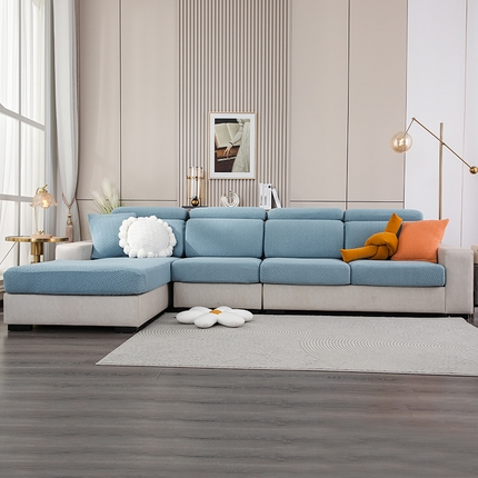天下布艺 2023新款坐垫套纯色沙发笠系列-斜格 沙发套-湖蓝