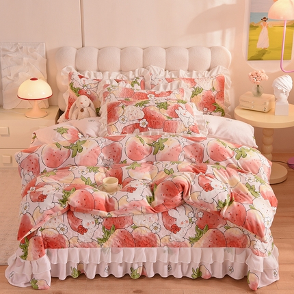 91家纺网 家纺一手货源 找家纺 （总）金盛皇朝家纺 2023款高克重牛奶绒双层花边床盖单件三件四件套