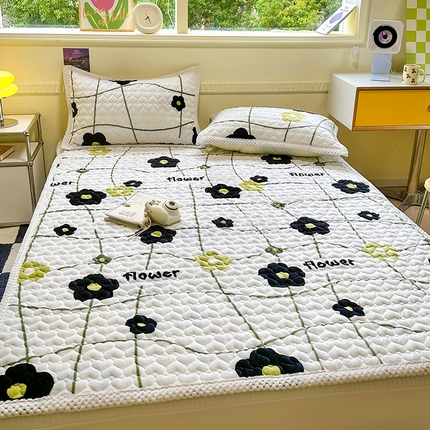 宜代光年 2023新款牛奶绒夹棉床垫床盖 床盖-藤条花朵