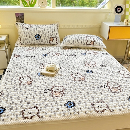 宜代光年 2023新款牛奶绒夹棉床垫床盖 床盖-印象小熊
