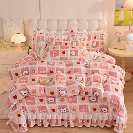 91家纺网 家纺一手货源 找家纺 （总）金盛皇朝家纺 2023款高克重牛奶绒双层花边床盖单件三件四件套