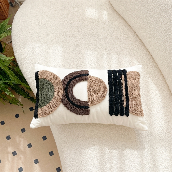 91家纺网 家纺一手货源 找家纺 918拾朵家居 2023新款简约风圈绒刺绣抱枕 灰咖(长）