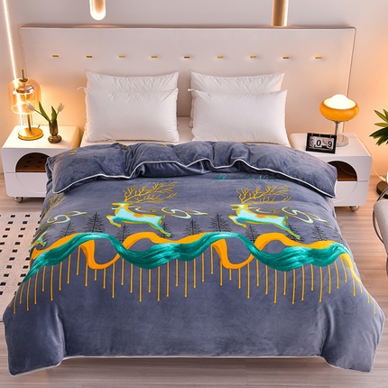 91家纺网 家纺一手货源 找家纺 晚静 2025新款加厚保暖印花牛奶绒单品被套 吉祥鹿