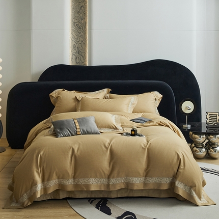 91家纺网 家纺一手货源 找家纺 淼铭家纺 2025新款色纺天丝棉磨毛镂空四件套-伯爵 伯爵-杏黄