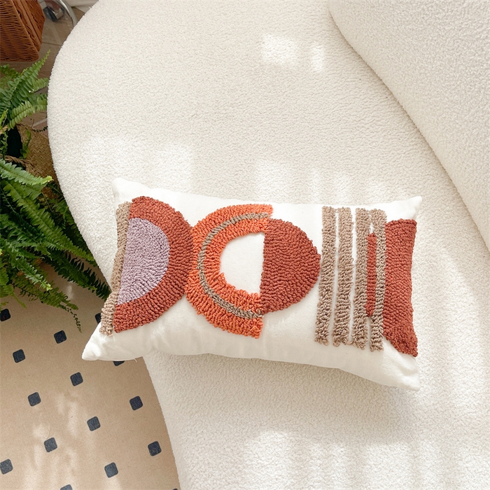 91家纺网 家纺一手货源 找家纺 918拾朵家居 2023新款简约风圈绒刺绣抱枕 洋橘(长）