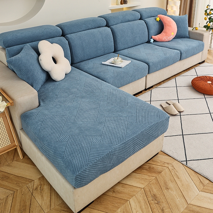 91家纺网 家纺一手货源 找家纺 天下布艺 2023新款坐垫套纯色沙发笠系列-初见 天蓝色