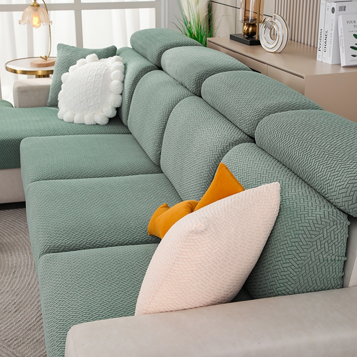 91家纺网 家纺一手货源 找家纺 天下布艺 2023新款坐垫套纯色沙发笠系列-斜格 沙发套-橄榄绿