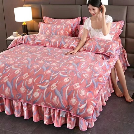 91家纺网 家纺一手货源 找家纺 （总）晚静 2025新款7斤牛奶绒四件套金貂法莱绒床裙款保暖绒三件套 