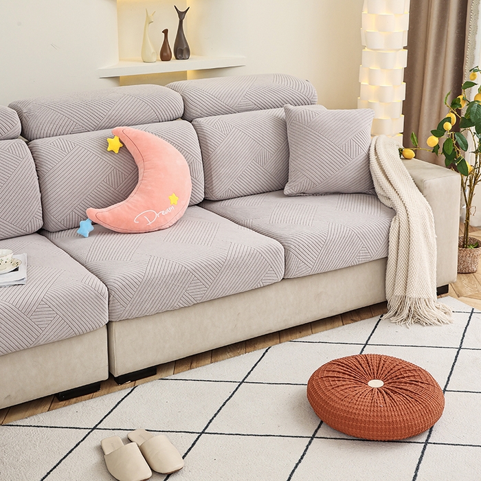 91家纺网 家纺一手货源 找家纺 天下布艺 2023新款坐垫套纯色沙发笠系列-初见 浅灰色