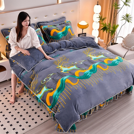 91家纺网 家纺一手货源 找家纺 （总）晚静 2025新款7斤牛奶绒四件套金貂法莱绒床裙款保暖绒三件套 