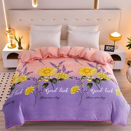 91家纺网 家纺一手货源 找家纺 晚静 2025新款加厚保暖印花牛奶绒单品被套 向阳花开