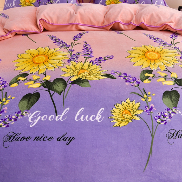 91家纺网 家纺一手货源 找家纺 晚静 2025新款加厚保暖印花牛奶绒单品被套 向阳花开