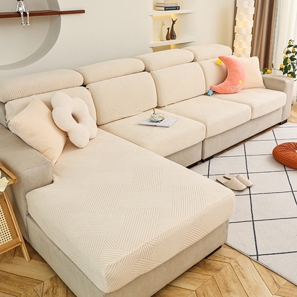 91家纺网 家纺一手货源 找家纺 天下布艺 2023新款坐垫套纯色沙发笠系列-初见 米黄色