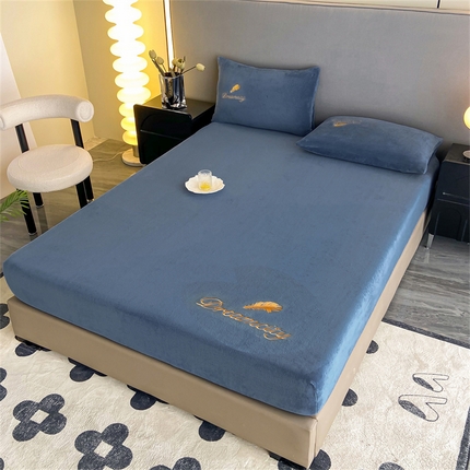 古吉梦 2023新款牛奶绒刺绣床笠-羽梦 羽梦-宝石蓝