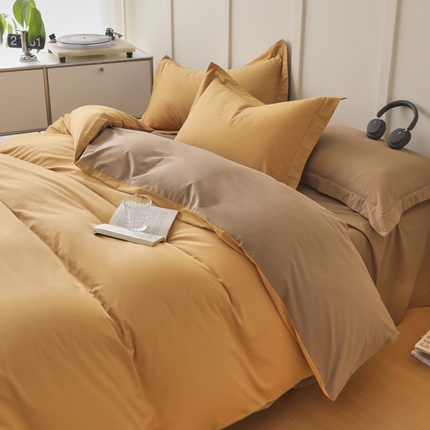 2023A类纯色纯棉磨毛单被套 天橙色+可可棕