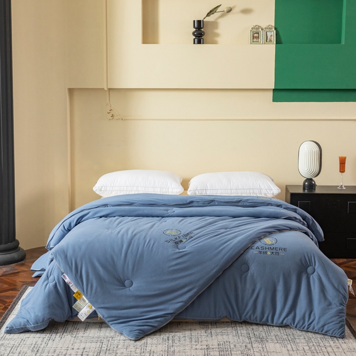 91家纺网 家纺一手货源 找家纺 被靠被 2023新款火山绒李官奇填充大豆被子母被春秋被芯冬被子 蓝青