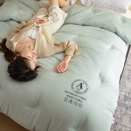 被靠被 2023新款原棉贡缎提花李官奇填充大豆被子春秋被芯冬被子母被 绿色