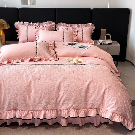 （总）乐卧家居 2026新款时尚压花撞色织带荷叶边四件套-丽可系列