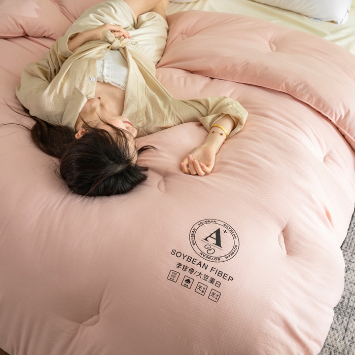 91家纺网 家纺一手货源 找家纺 被靠被 2023新款原棉贡缎提花李官奇填充大豆被子春秋被芯冬被子母被 豆沙
