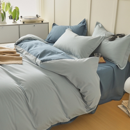 2023A类纯色纯棉磨毛单被套 秋波蓝+宾利蓝