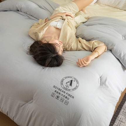 被靠被 2023新款原棉贡缎提花李官奇填充大豆被子春秋被芯冬被子母被 灰色