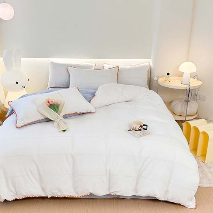 91家纺网 家纺一手货源 找家纺 迷仙巢家纺 2023新款贝壳绒四件套 白加天空蓝