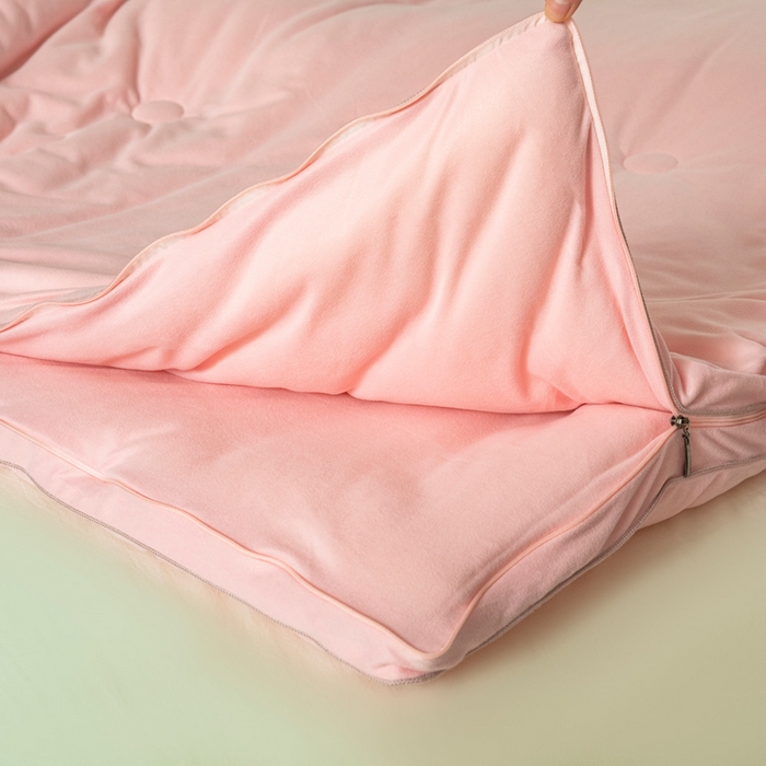 91家纺网 家纺一手货源 找家纺 被靠被 2023新款火山绒李官奇填充大豆被子母被春秋被芯冬被子 桃粉