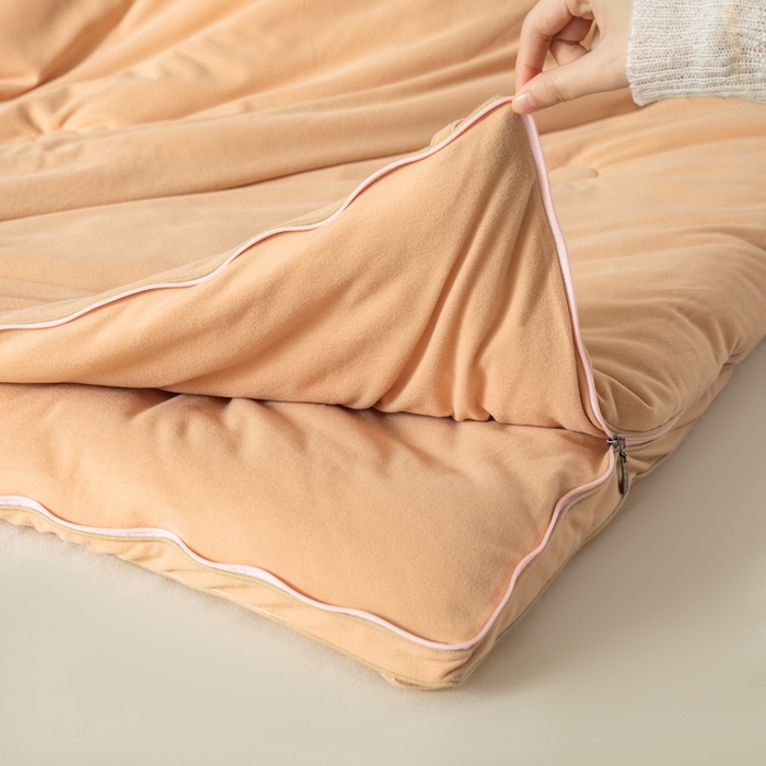 91家纺网 家纺一手货源 找家纺 被靠被 2023新款火山绒李官奇填充大豆被子母被春秋被芯冬被子 奶茶黄