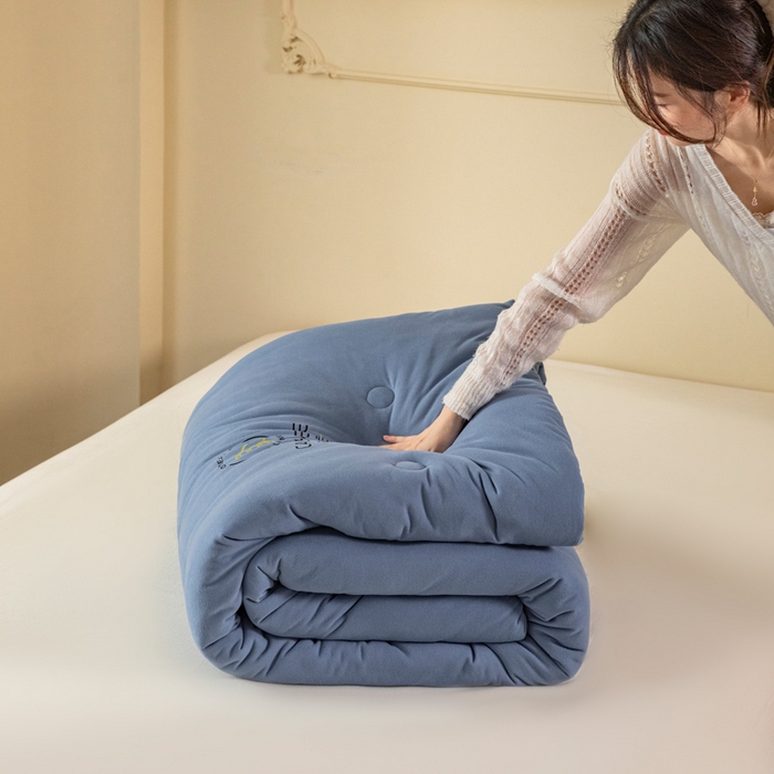 91家纺网 家纺一手货源 找家纺 被靠被 2023新款火山绒李官奇填充大豆被子母被春秋被芯冬被子 蓝青