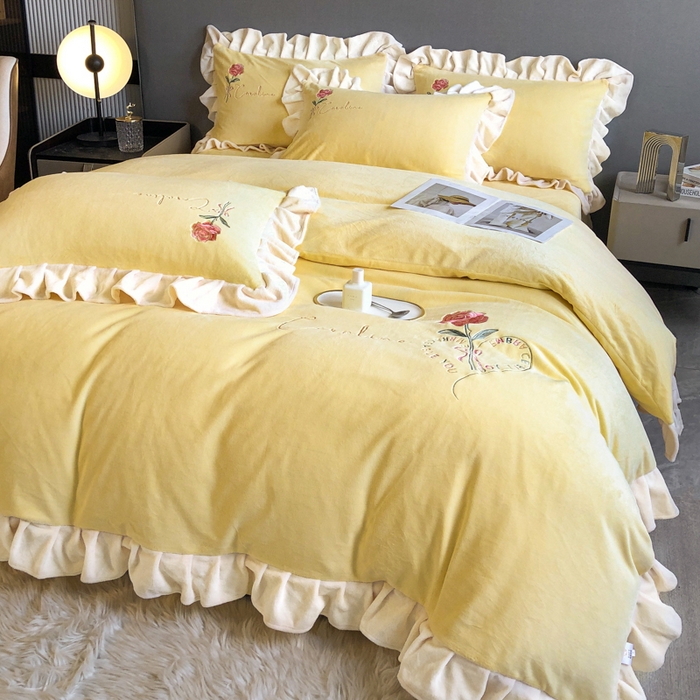 91家纺网 家纺一手货源 找家纺 （总）7V 2024新款韩版花边牛奶绒刺绣四件套8斤多加厚牛奶绒法兰绒宝宝绒